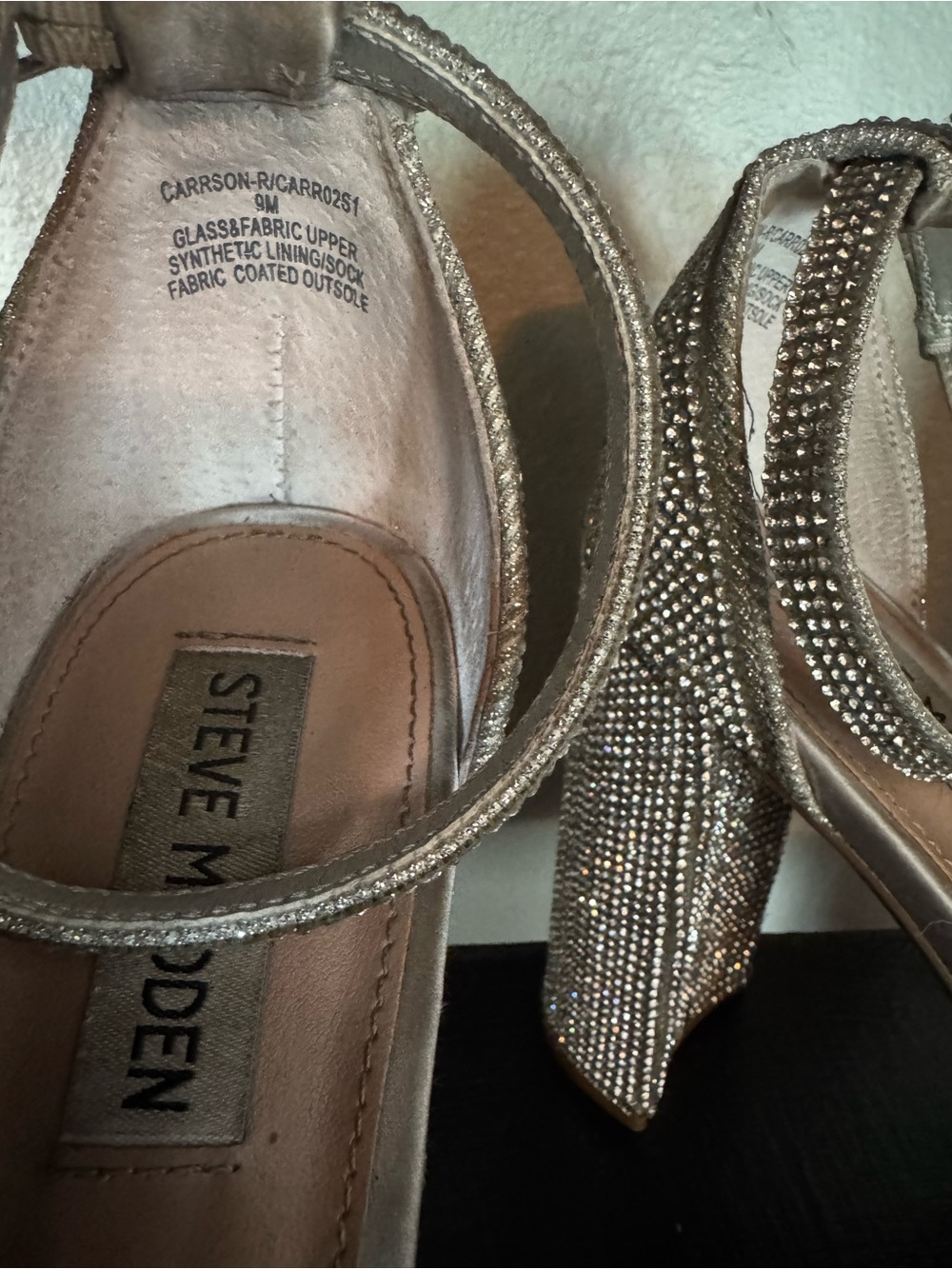 Steve Madden Silver Crystal Embellished Block Heel Sandals - Picture 5 of 6